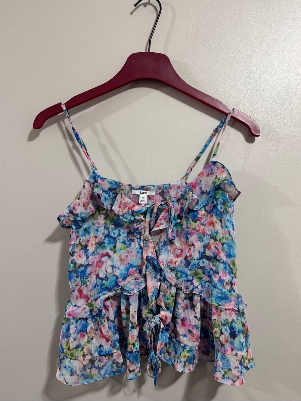 Bar III Floral Ruffle Cami Top Watercolor Whimsical FairyCore Cami Size XSmall